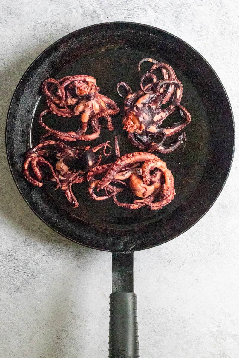 octopus in a pan.