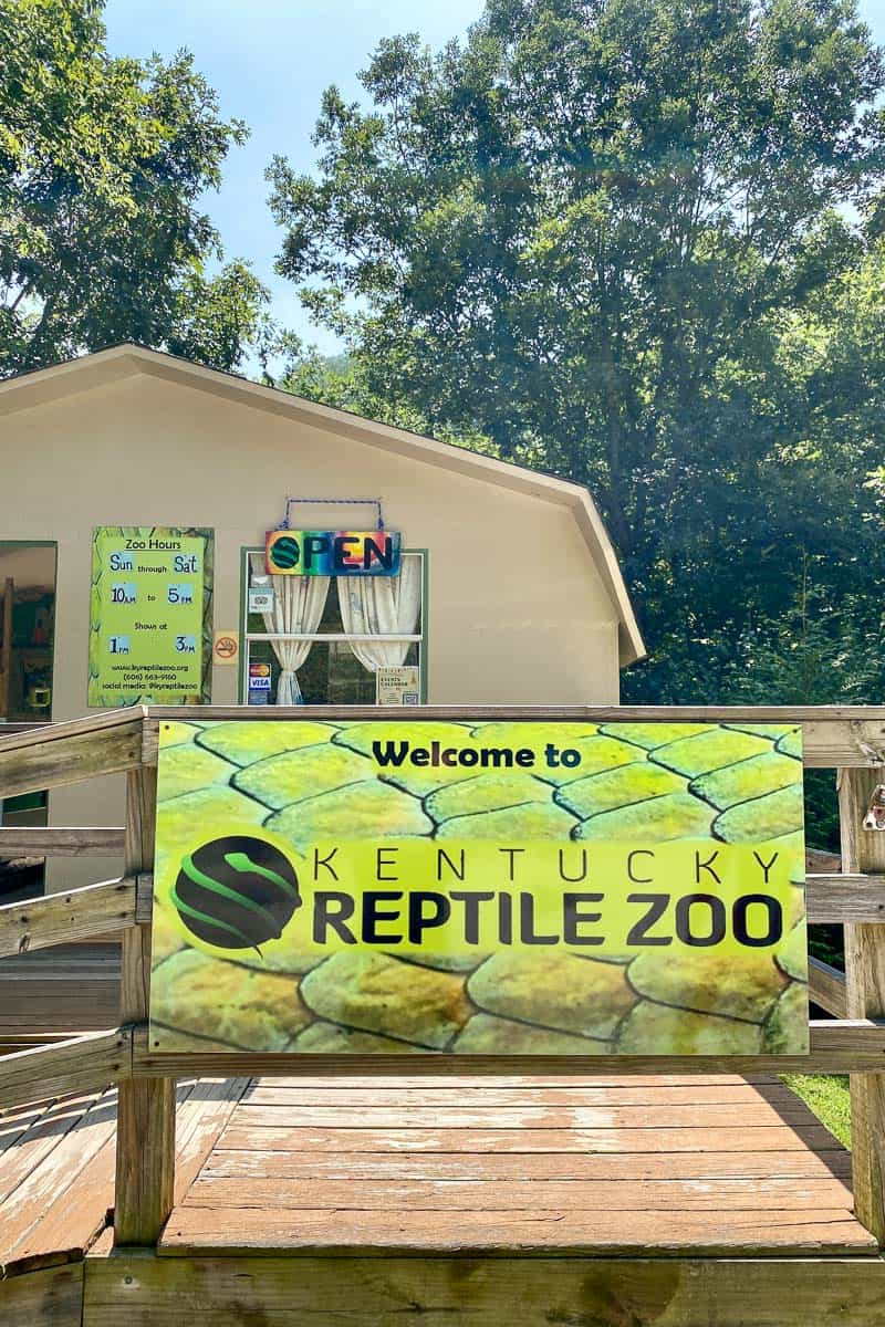 Reptile zoo entrance sign.