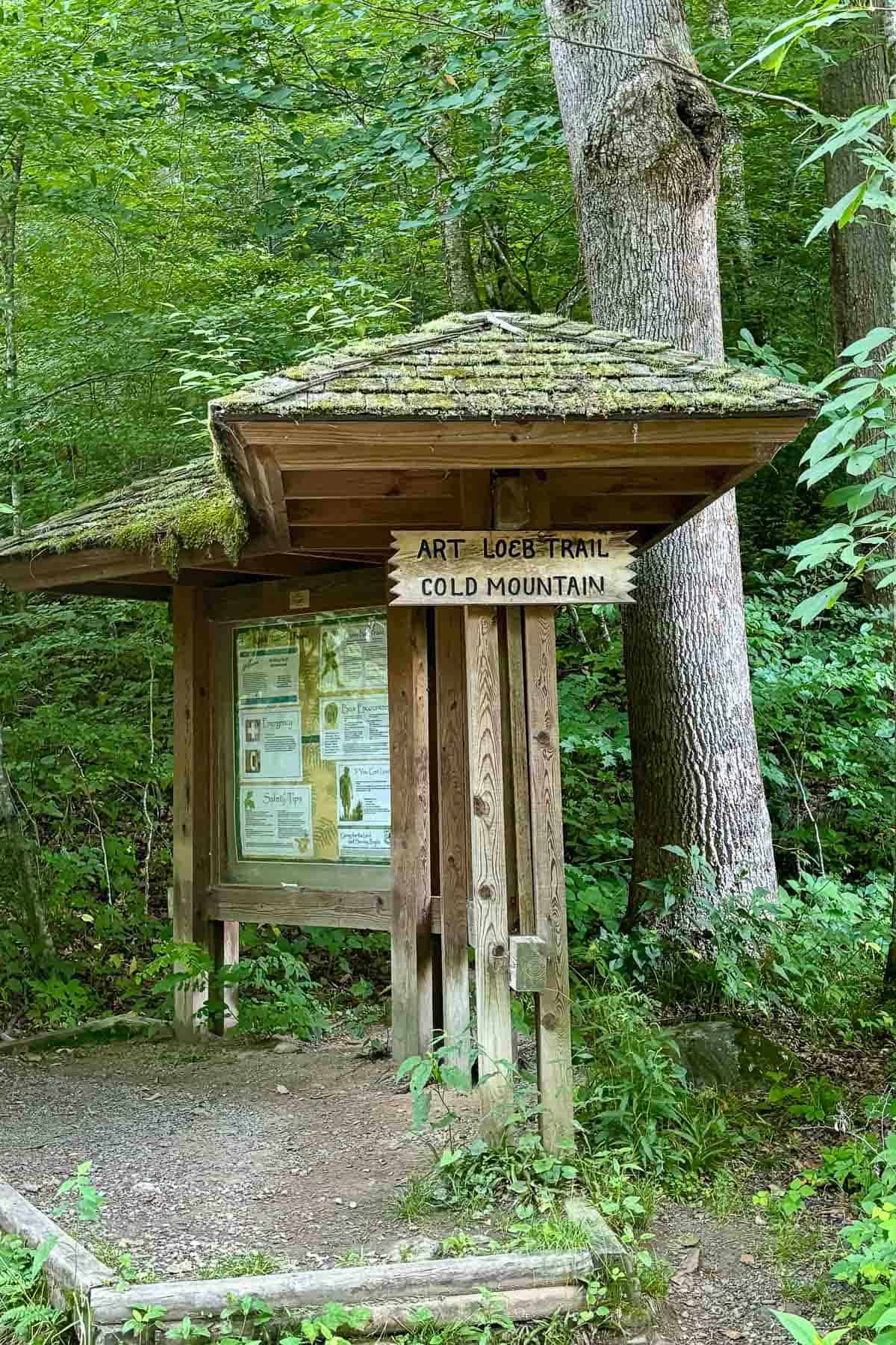 Information signs for Art Loeb Trail and Cold Mountain.