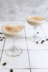 Two mocha martinis in cocktail glasses.