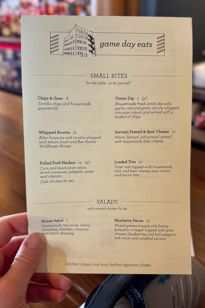 Small bites and salad menu at Northern Row.