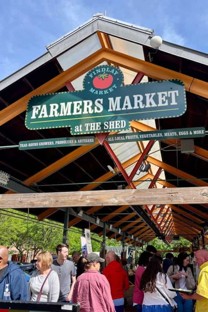 Crowded outdoor Farmers Market area at Findlay Market.