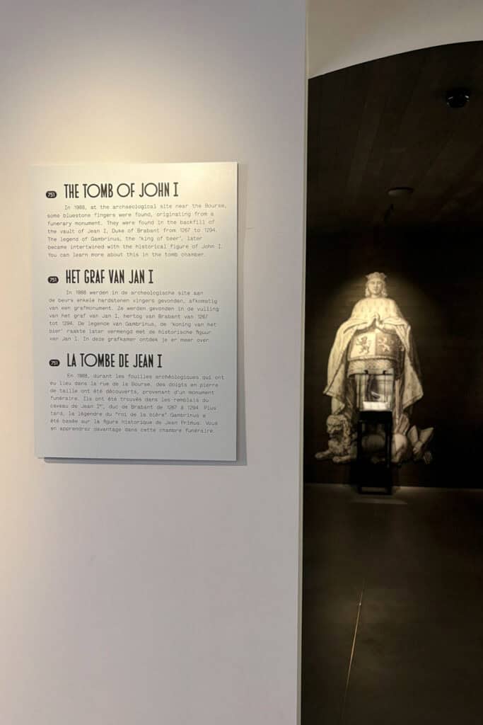 Sign explaining the history of the tomb of John I, called "the king of beer."