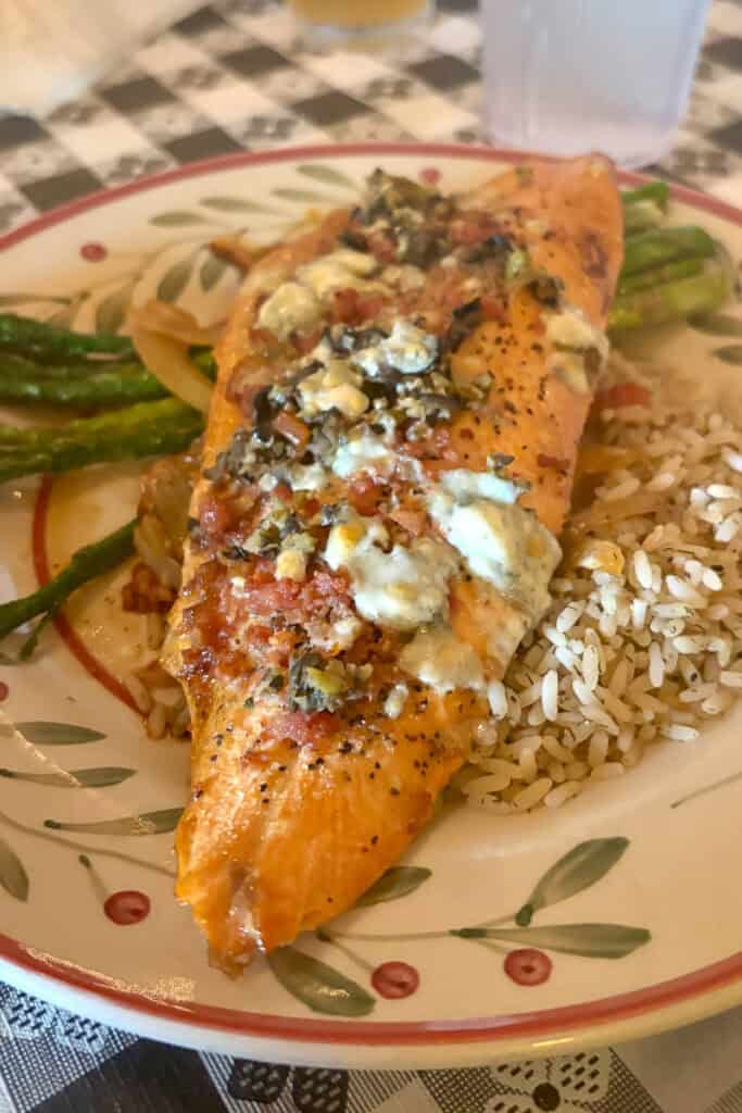 Bleu Winged Olive entree (trout topped with blue cheese).