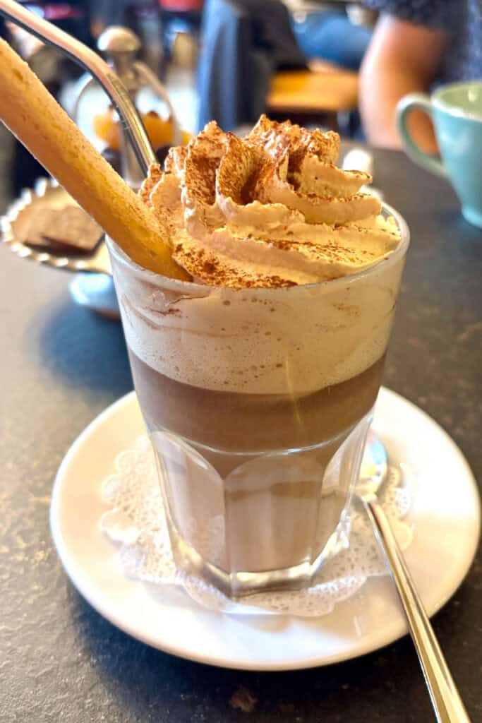 Glass of tiramisu hot chocolate.