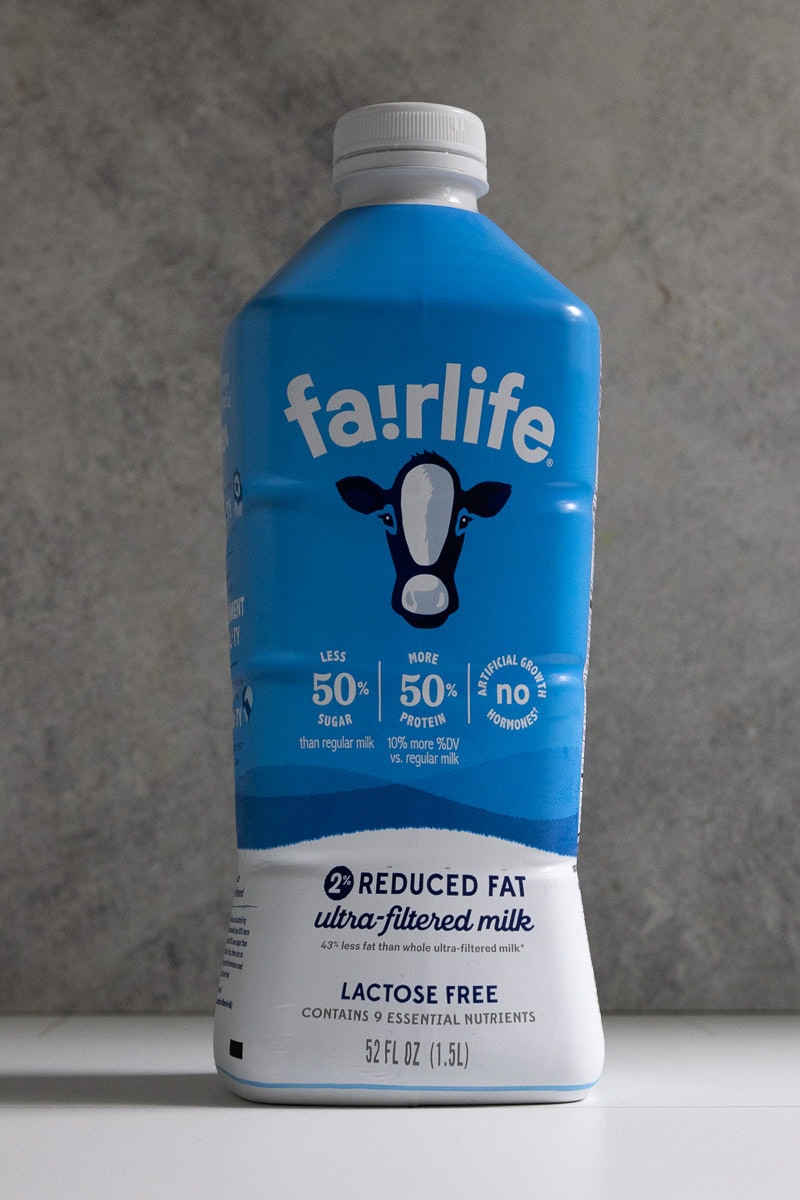 Bottle of Fairlife brand 2-percent lactose free milk.