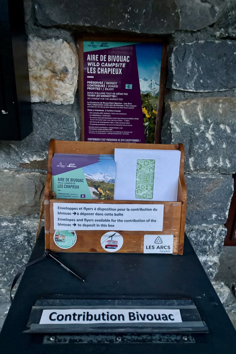 Box to submit suggested contribution for camping on the Tour de Mont Blanc at Les Chapieux.