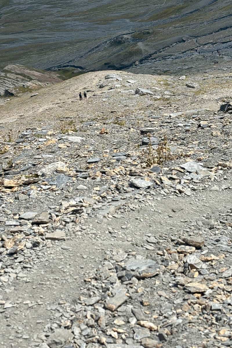 Loose rocks on the steep Col du Fours trail variant.