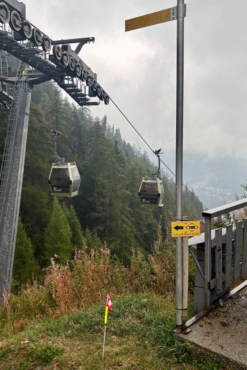 Gondola cars attached to cable.