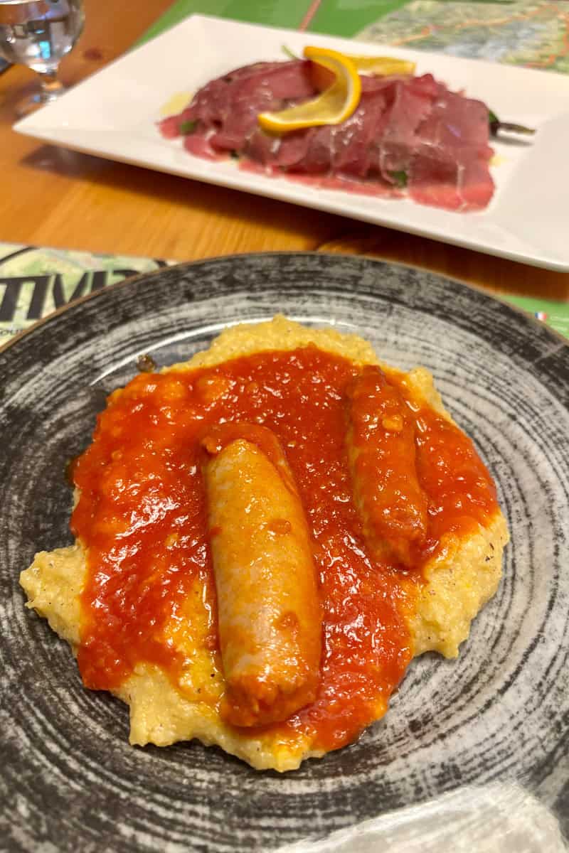 Polenta and sausage.