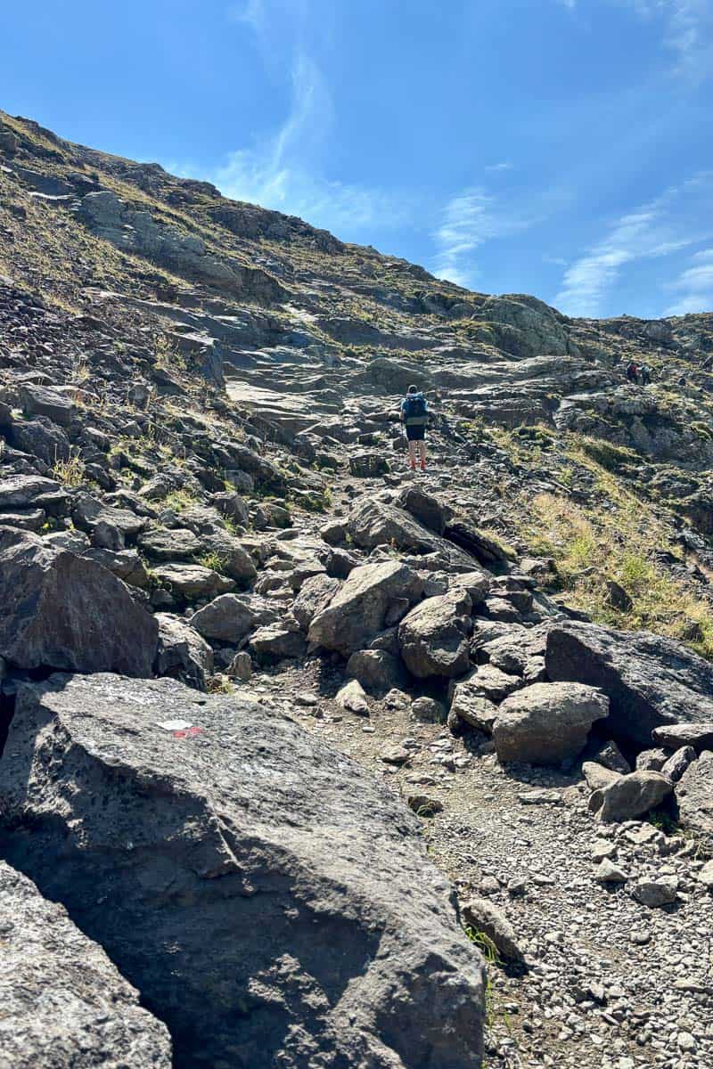Steep rock scramble on Stage 2 of the Tour du Mont Blanc.