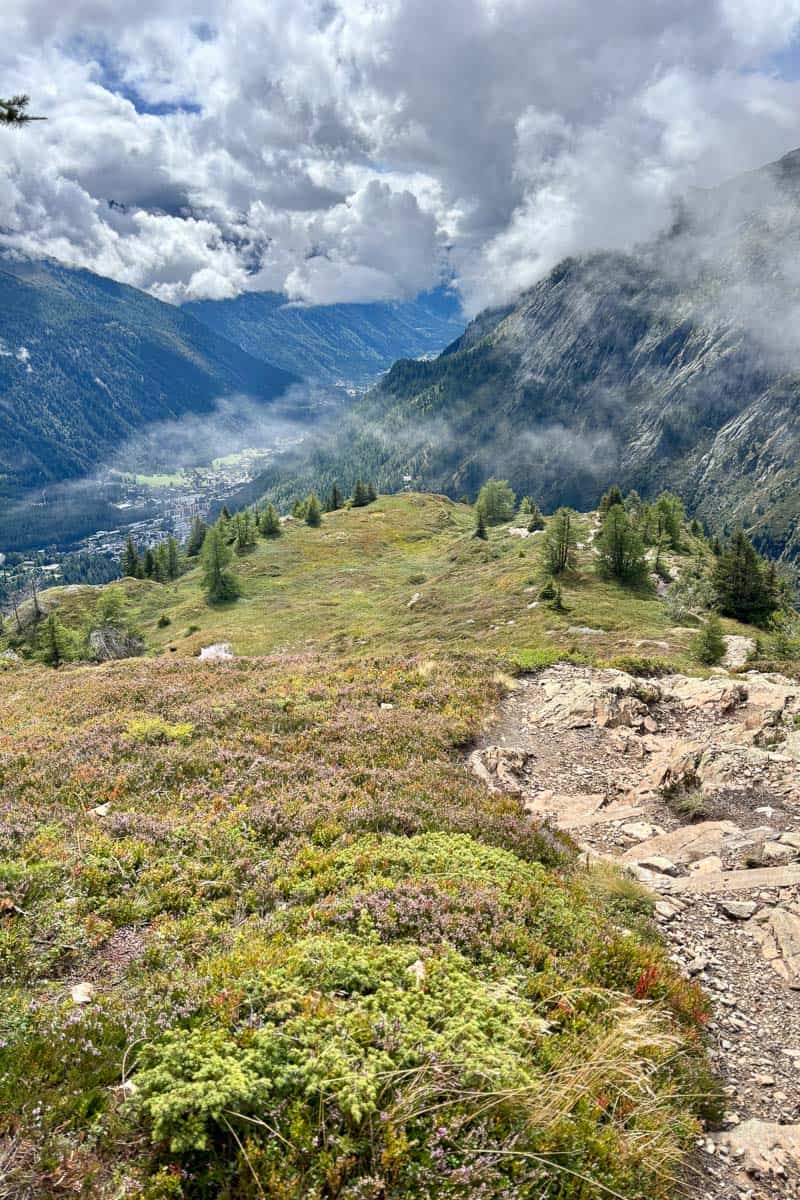 Clouds lifting from alpine valley.
