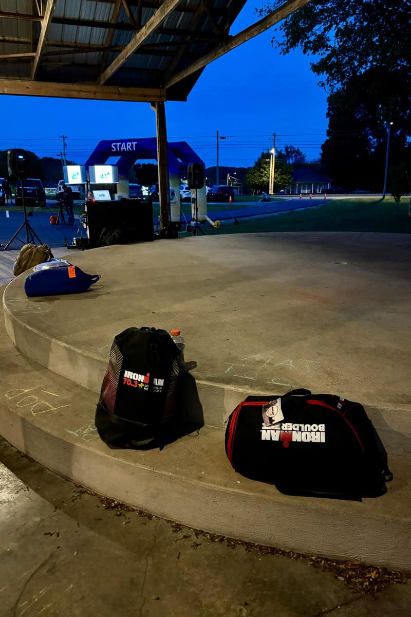 Drop bags left near starting area at Mammoth Cave Race.