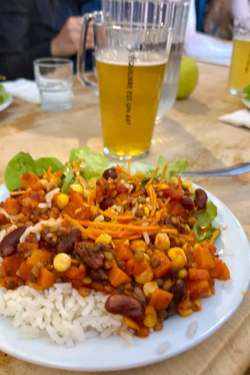 Chili con carne with rice.