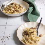 Bowls of mushroom alfredo.