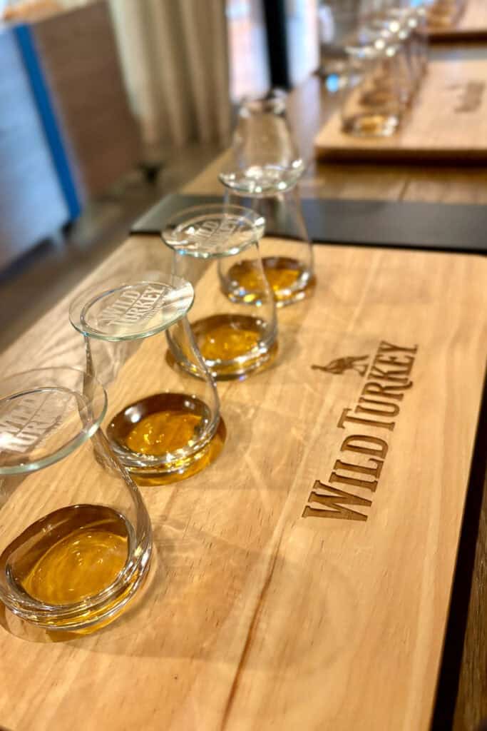 Flight of bourbon samples at Wild Turkey.