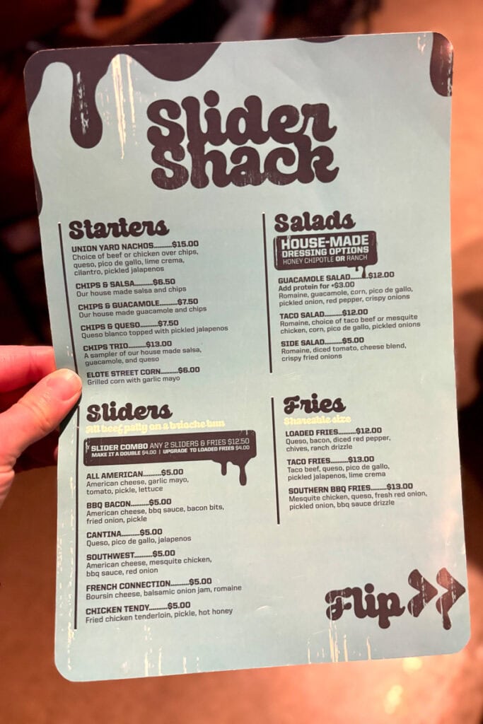 Sliders and salads menu.