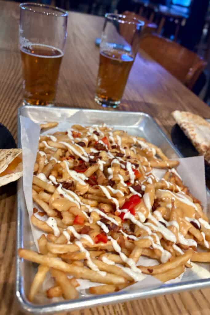 Tray of loaded fries.