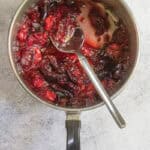 Chia seed and fruit compote in sauce pan after cooking.