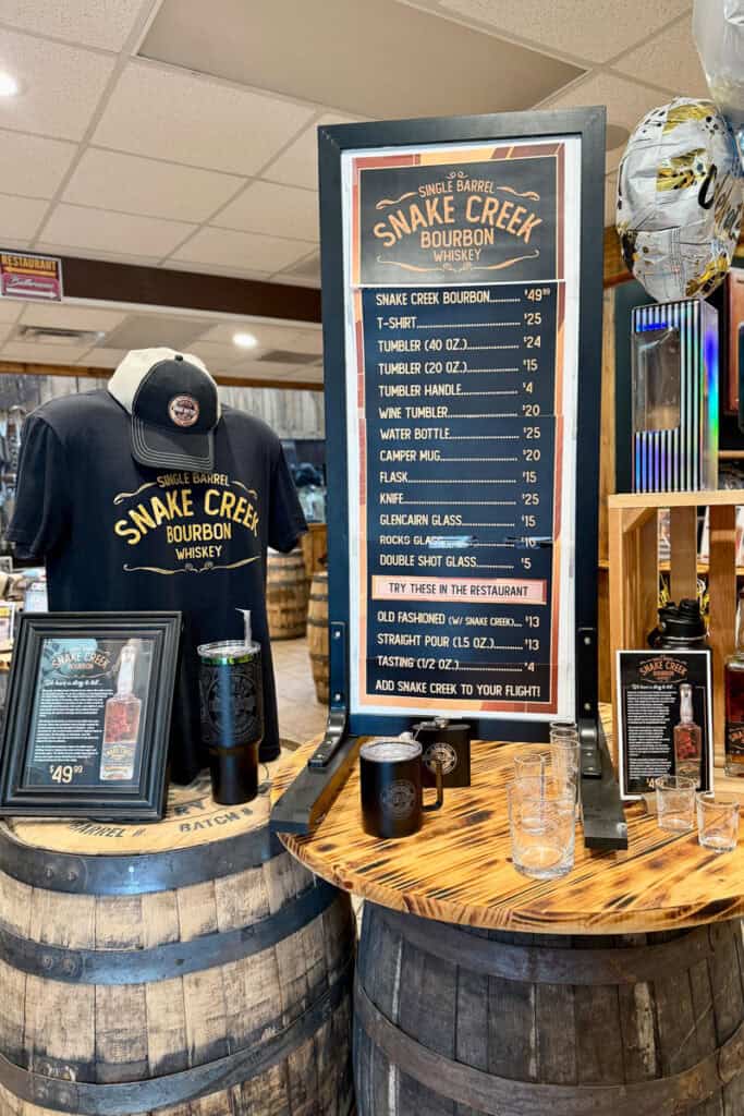 Snake Creek bourbon merchandise for sale.