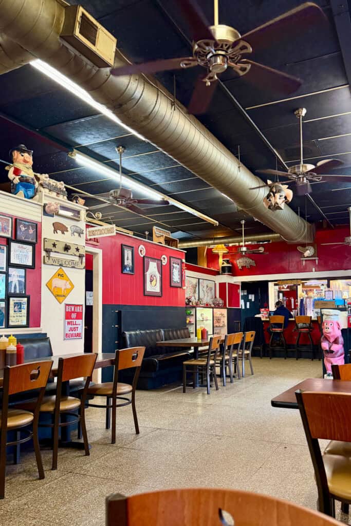 Indoor dining area at Galax Smokehouse.