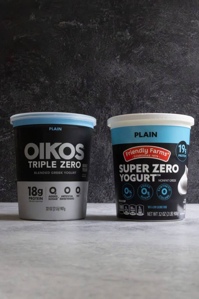 Tubs of Greek yogurt.