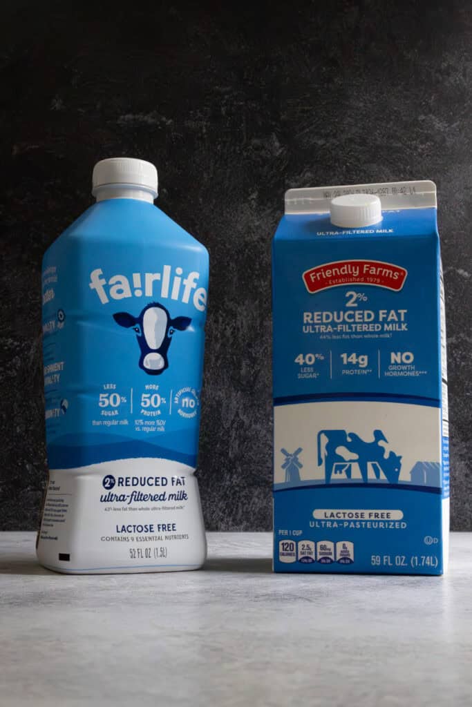 Cartons of lactose-free milk.
