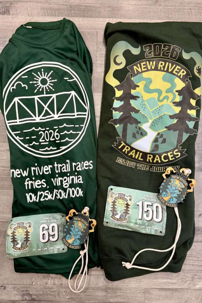 T-shirts and medallions for New River Trail Races.