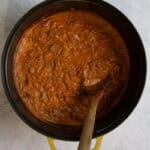 Turkey bolognese sauce in Dutch oven after simmering.