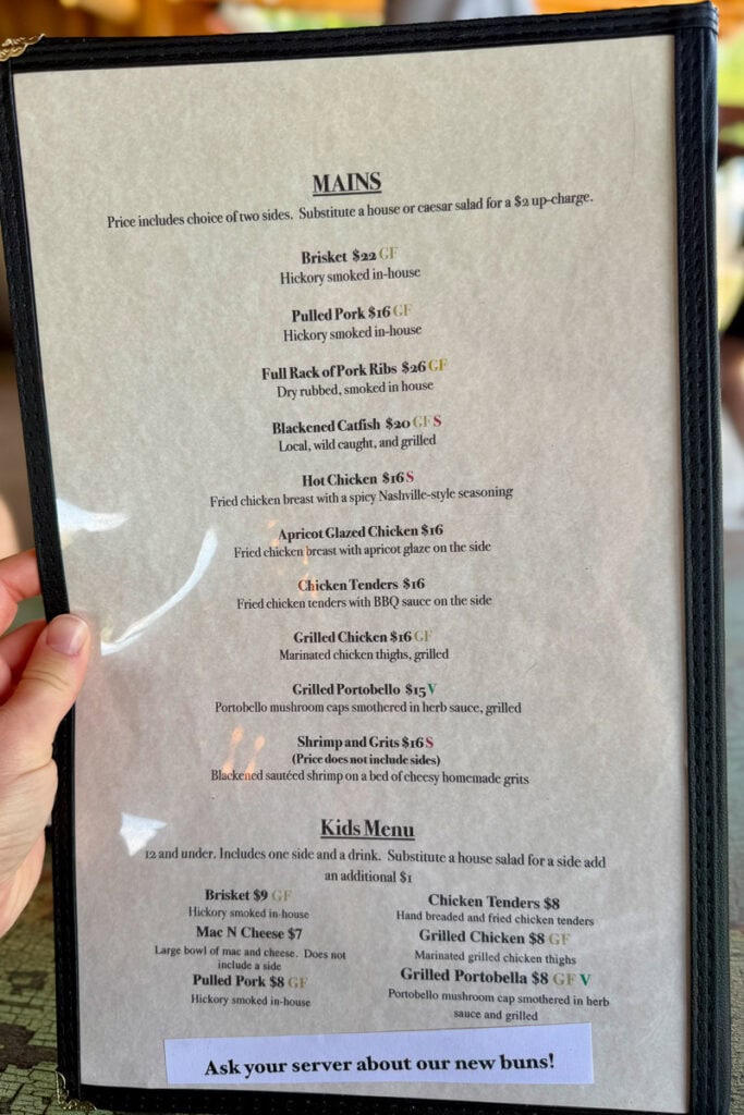 Main course and kids menu at RedPoint BBQ.