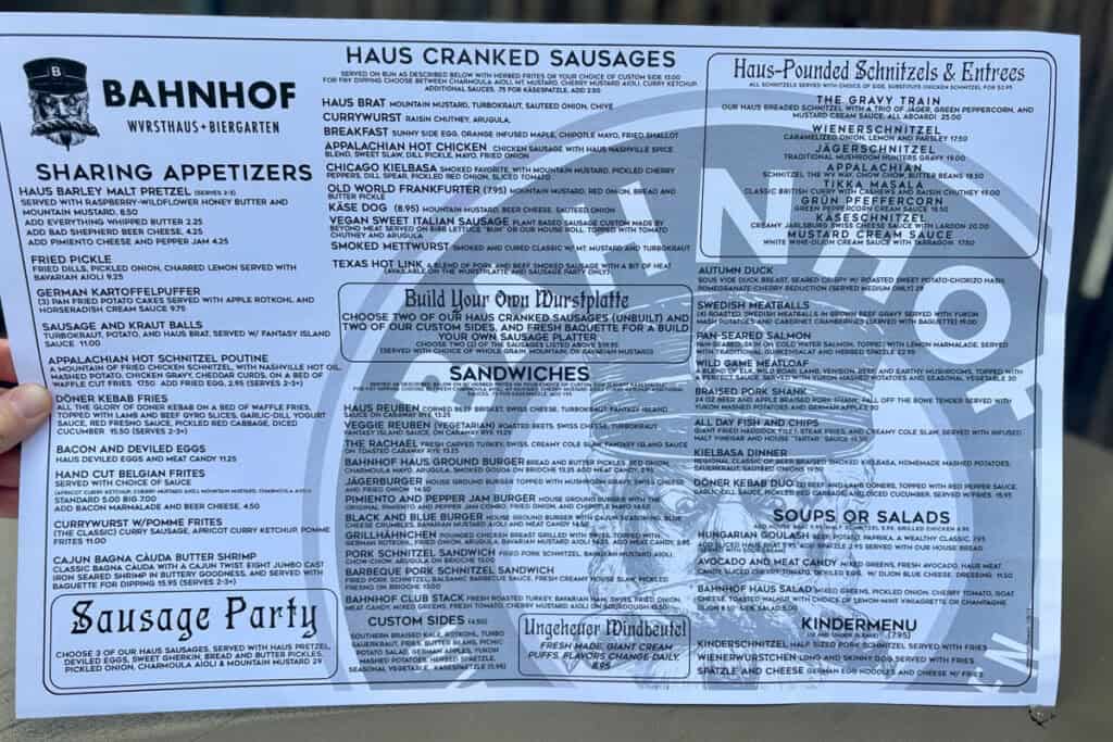 Menu at Bahnhof.