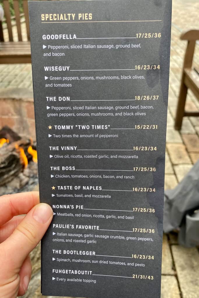 Goodfellas specialty pizza menu.