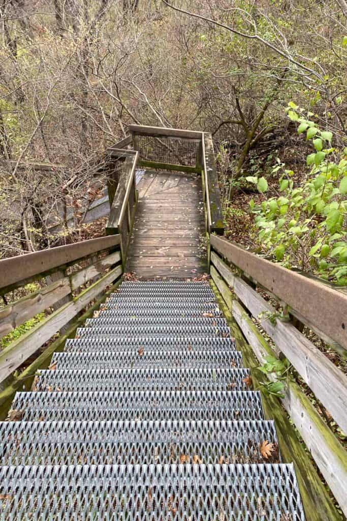 Metal stairs along trail in Starved Rock State Park.