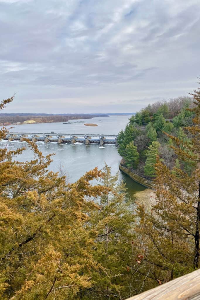 View from above of Starved Rock Lock and Dam.