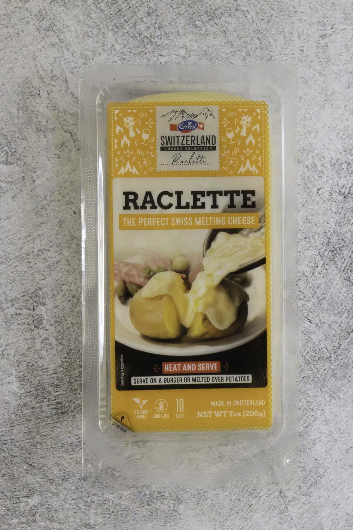 Raclette cheese for melting and serving.