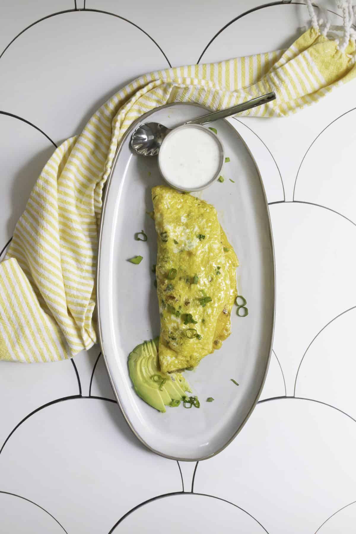 smoked salmon omelette on serving dish.