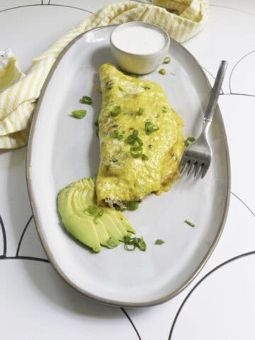 smoked salmon omelette on serving dish.