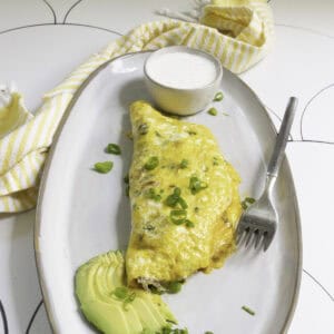 smoked salmon omelette on serving dish.
