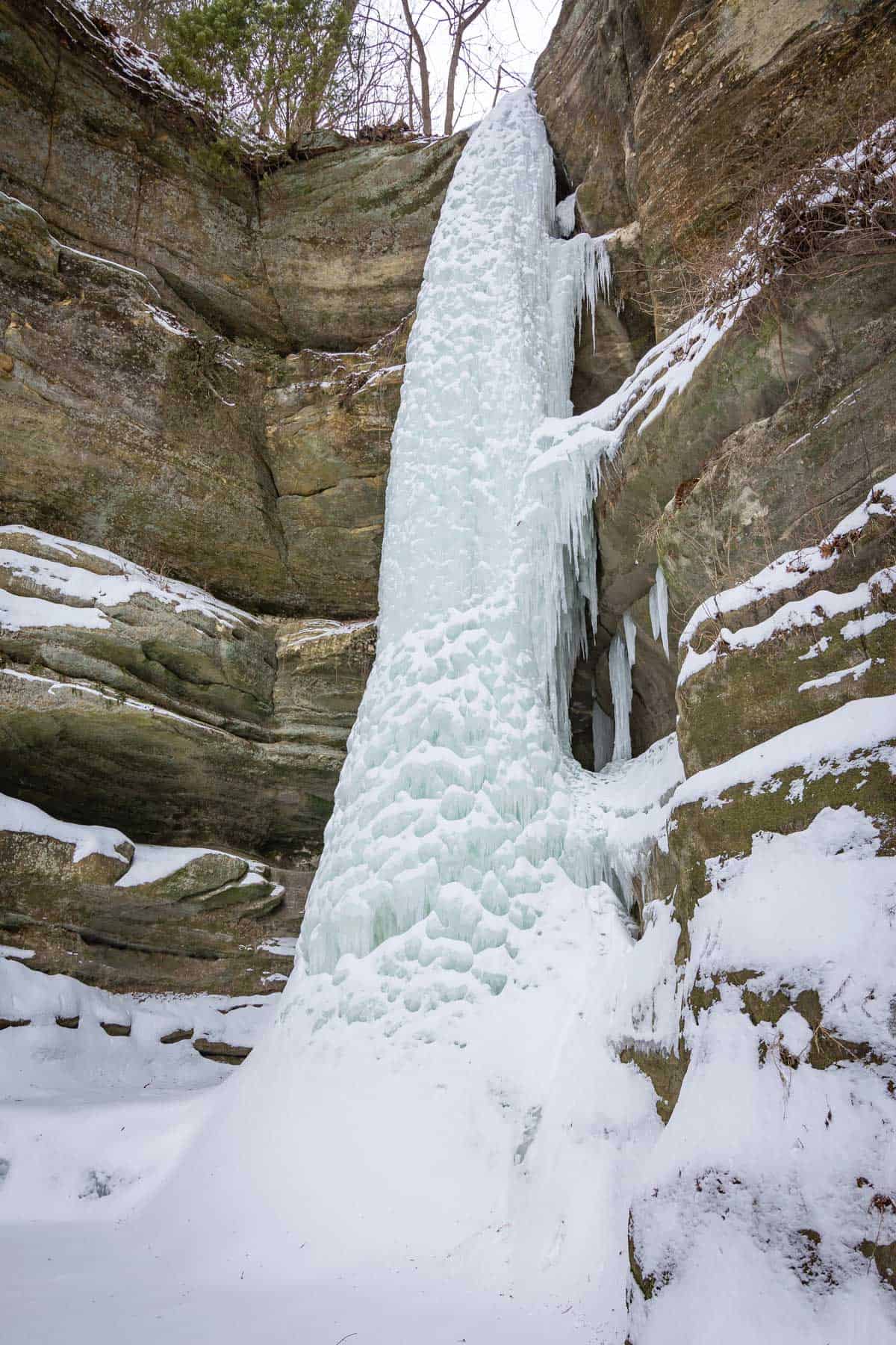 Frozen ice fall inside gorge.