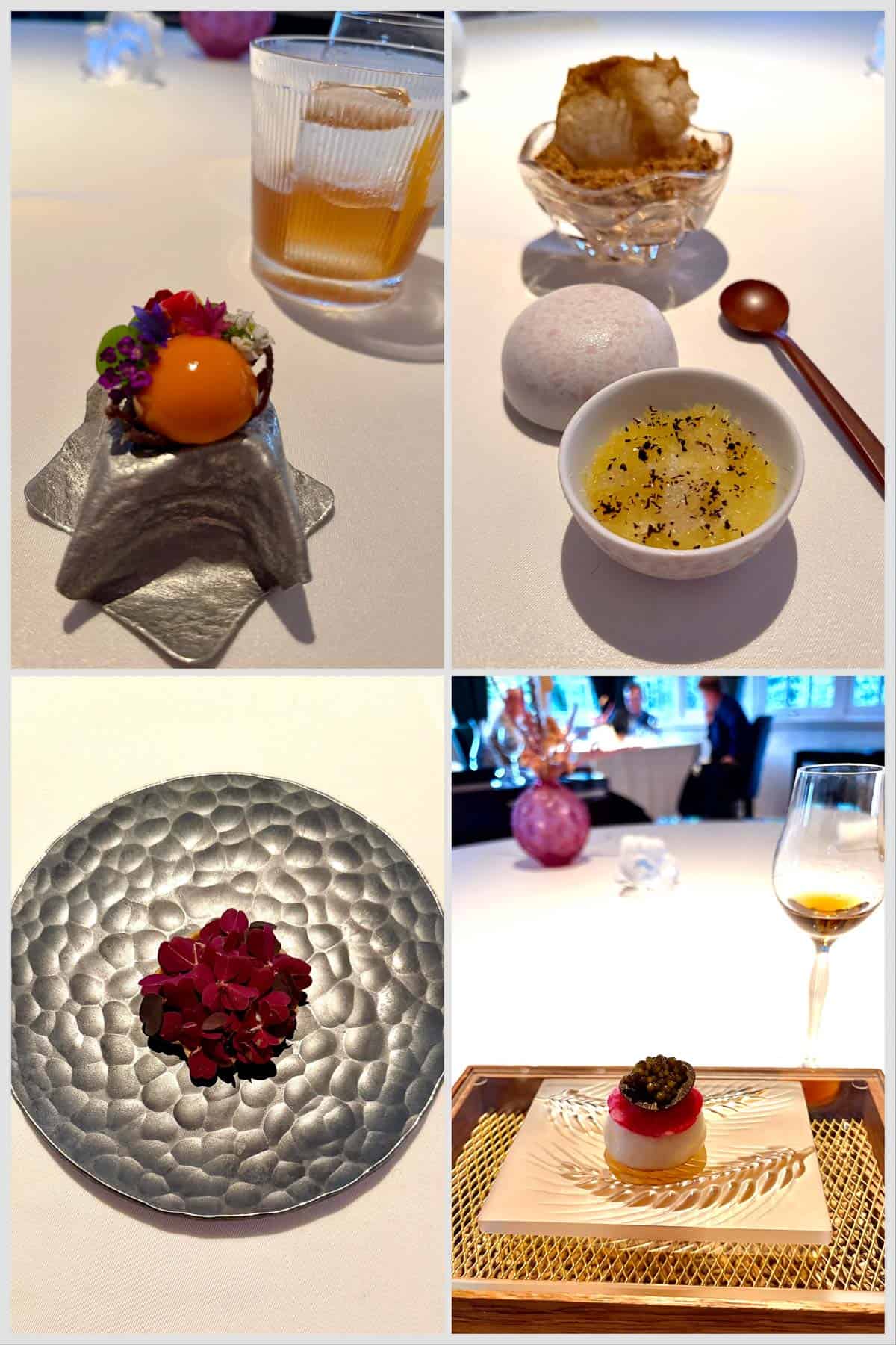 Collage of elegantly plated appetizers at Lalique at Glenturret.